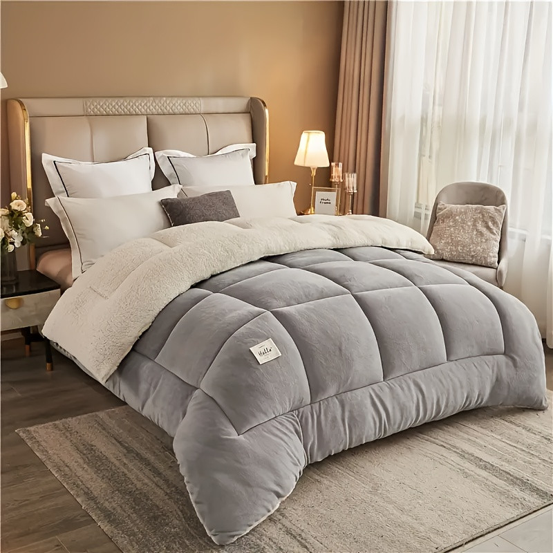 1pc Thick Comforter - All Season Quilted Ultra Soft Breathable, Box Stitch Solid Color Comforter, Machine Washable Bedroom Warm Autumn And Winter Comforter